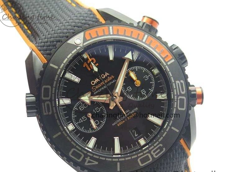 0504 Planet Ocean Master Chronometer Chrono DLC OM 1:1 Best Edition Black Dial On Nylon Strap A Chic 8103